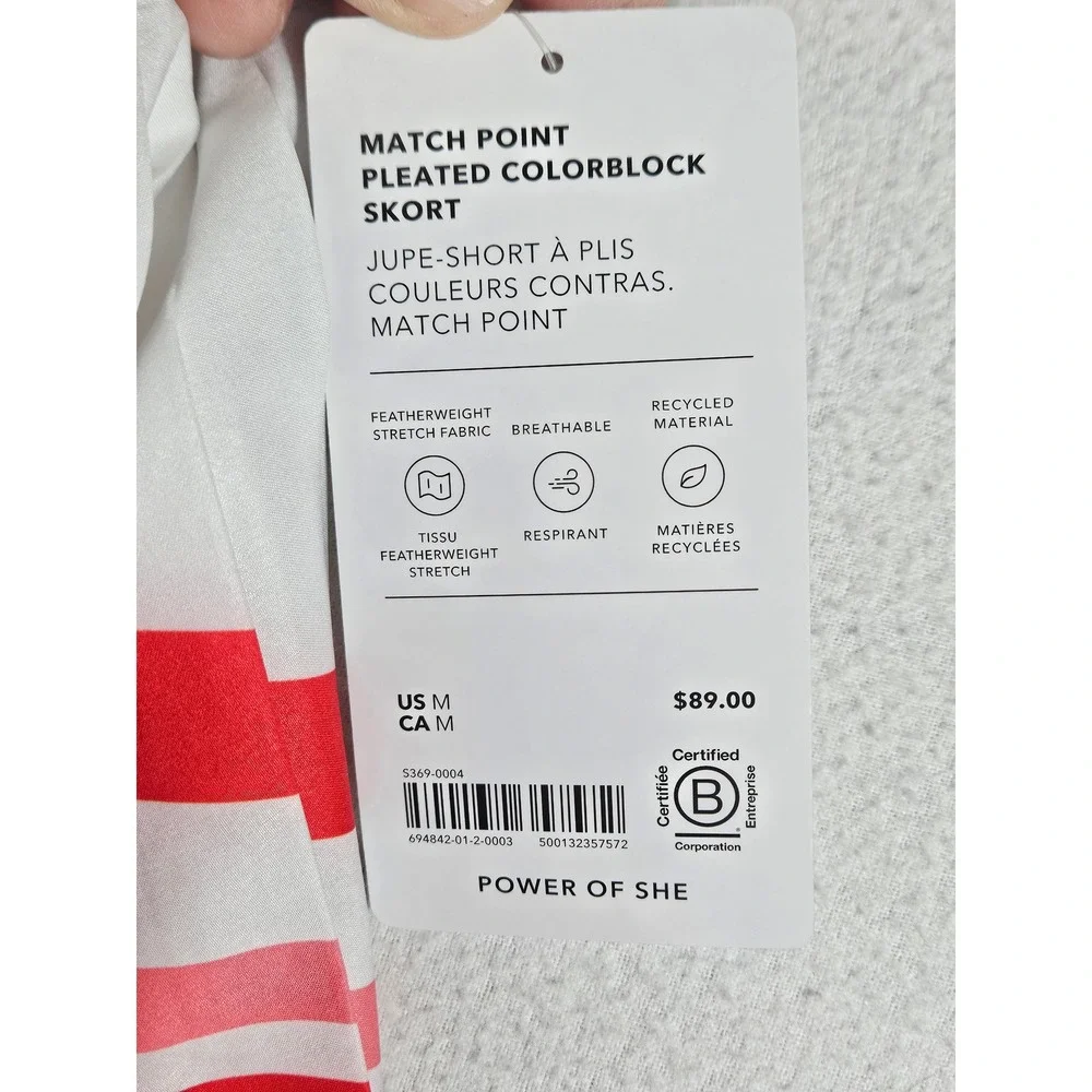 Athleta Match Point Pleated Colorblock Skort White Red Pink Stripe 694842 Medium - Picture 9 of 11